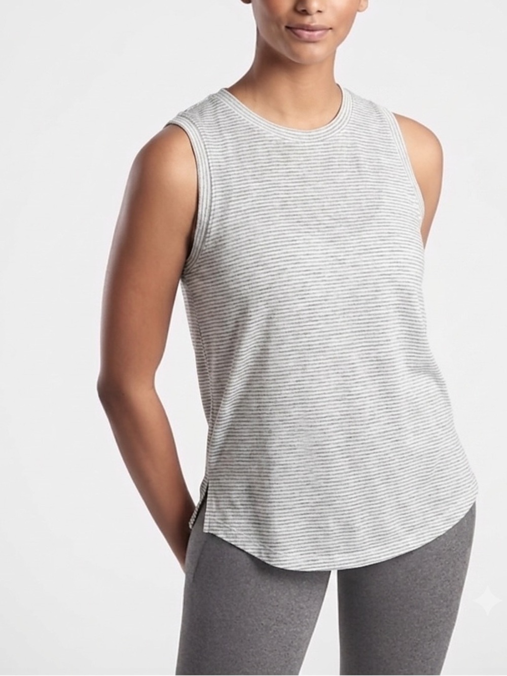 Athleta Grey Striped Tank Top | Size L | Ultra Soft Tencel Modal B-Corp